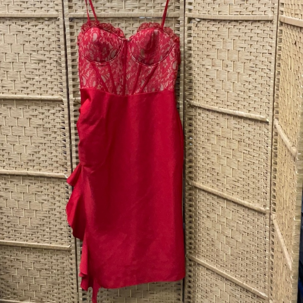 Red Lace Satin Chemise Slip - Women Intimates
